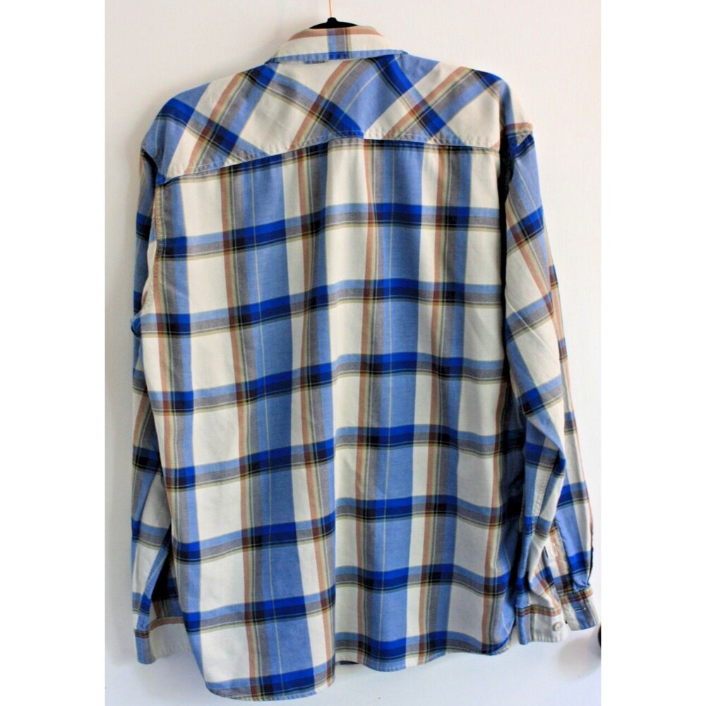Patagonia Shirt Mens sz Large Blue Cream Plaid Organic Cotton Lightweight - Picture 3 of 4